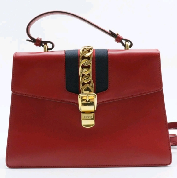 GUCCI SYLVIE MEDIUM TOP HANDLE RED BAG - Picture 1 of 9